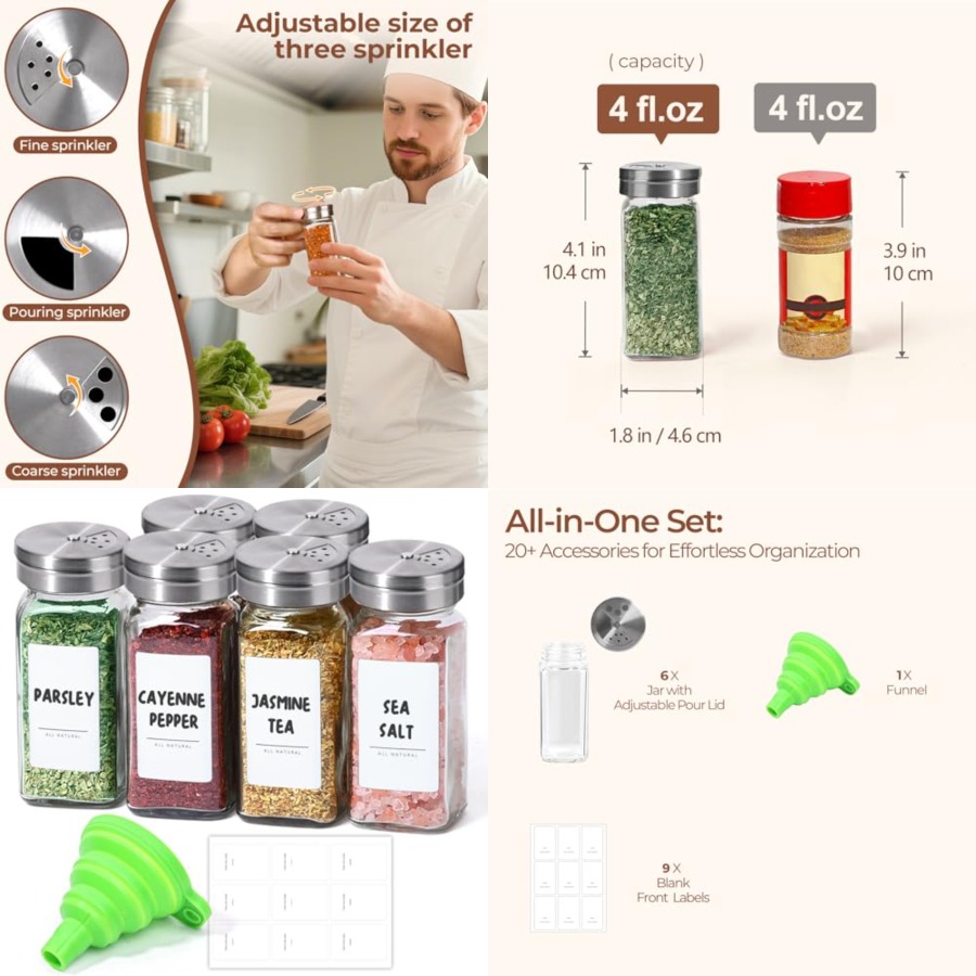 Spice Jar Labels - Spice Jars with Shaker lids Adjustable,