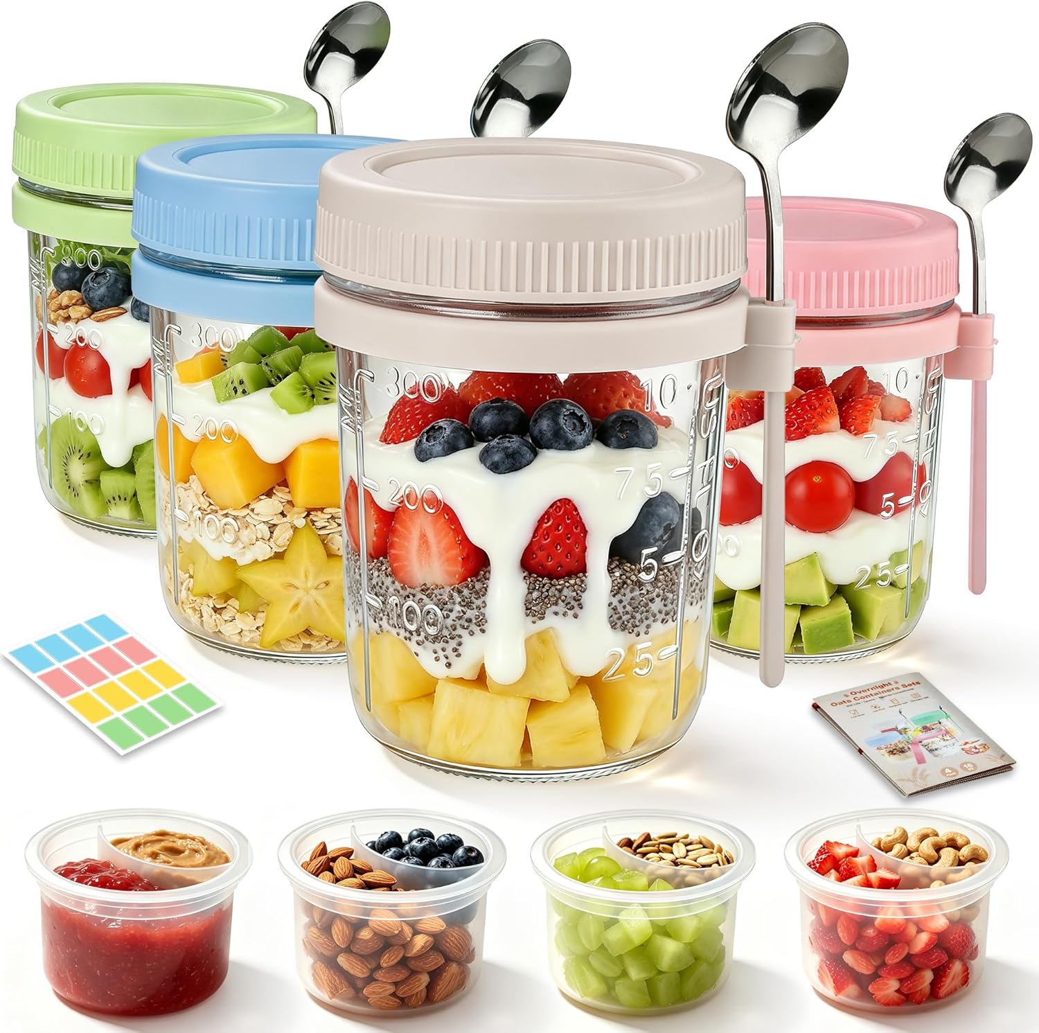 Meal Prep Jar - 4Pcs Overnight Oats Containers with Lids