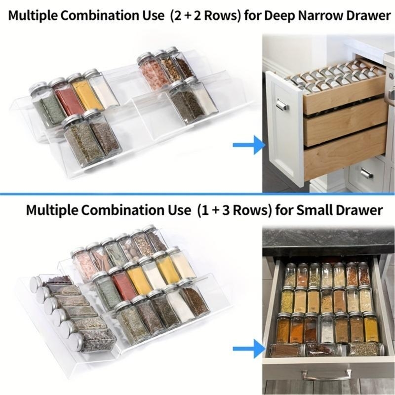 Spice Jar Labels - 1/2x Kitchen Spice Drawer Organiser Plastic