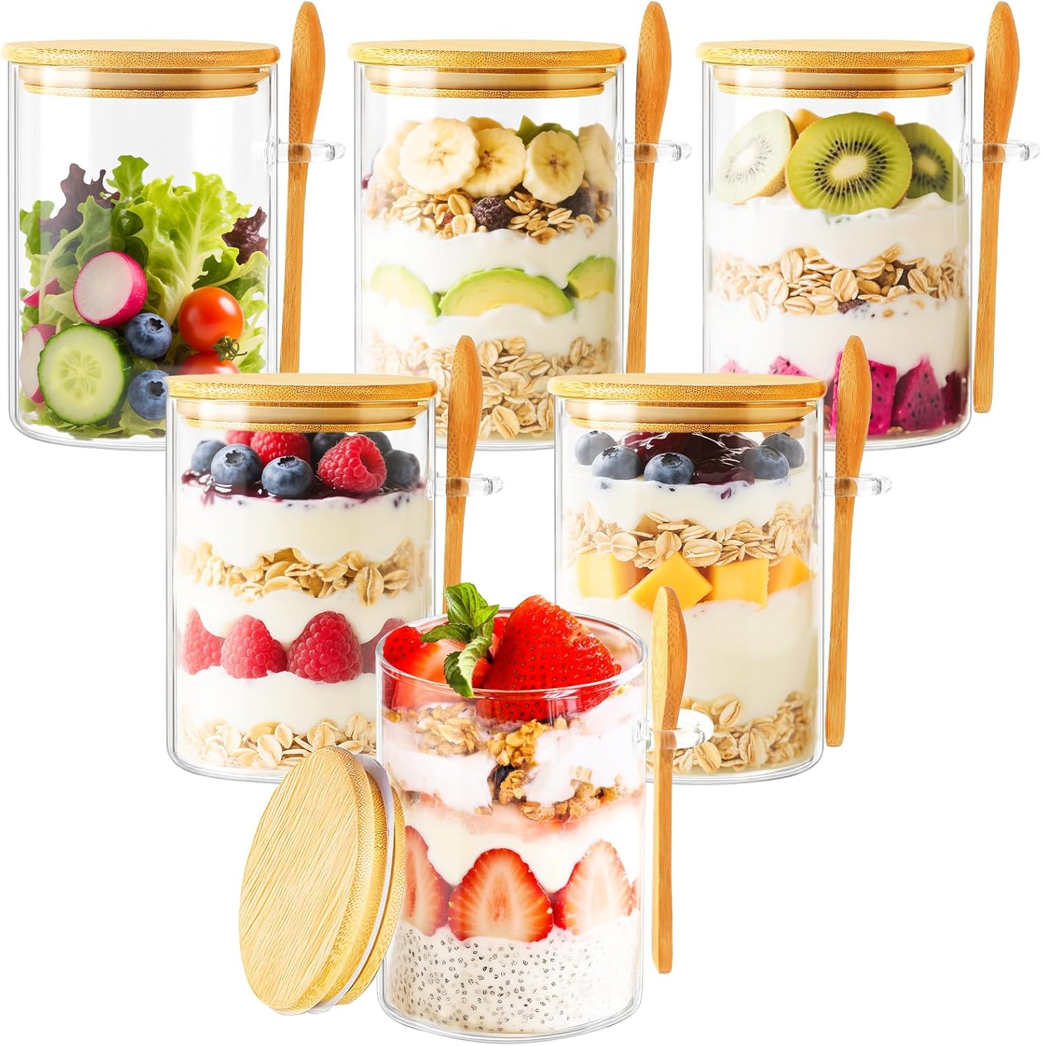 Meal Prep Jar - 6 Pack Overnight Oats Containers with