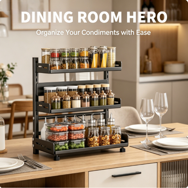 Spice Jar Labels - Adjustable Metal 3 Tier Spice Storage