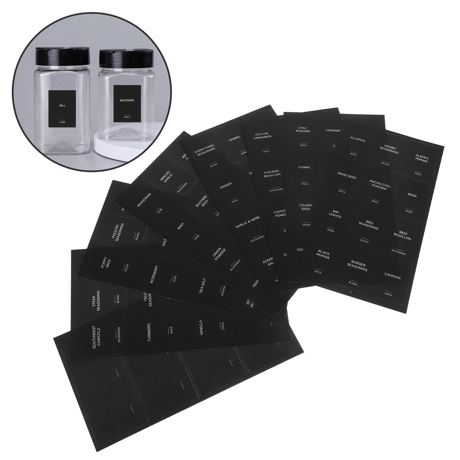 Spice Jar Labels - 32Pcs Waterproof Self-Adhesive Spice Labels Rectangle