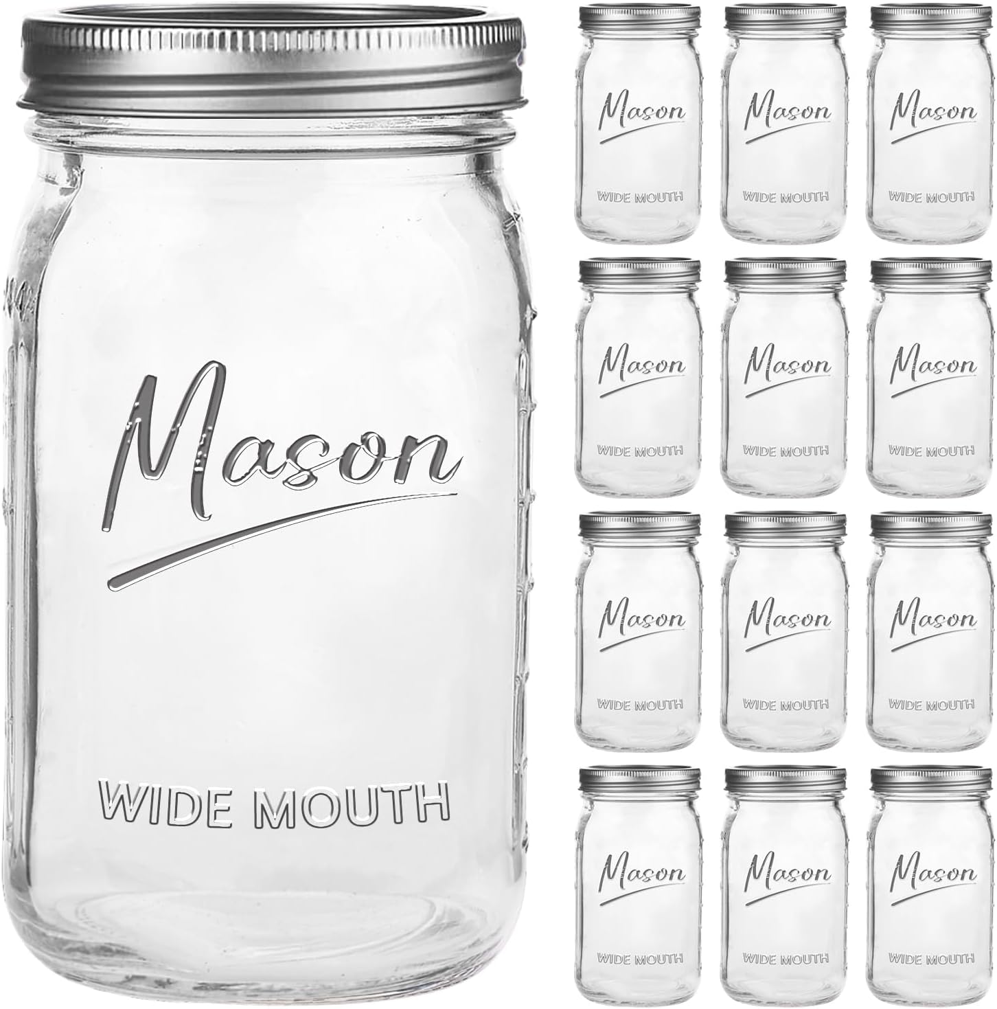 Meal Prep Jar - Jars 32 oz,12 Pack Quart Wide