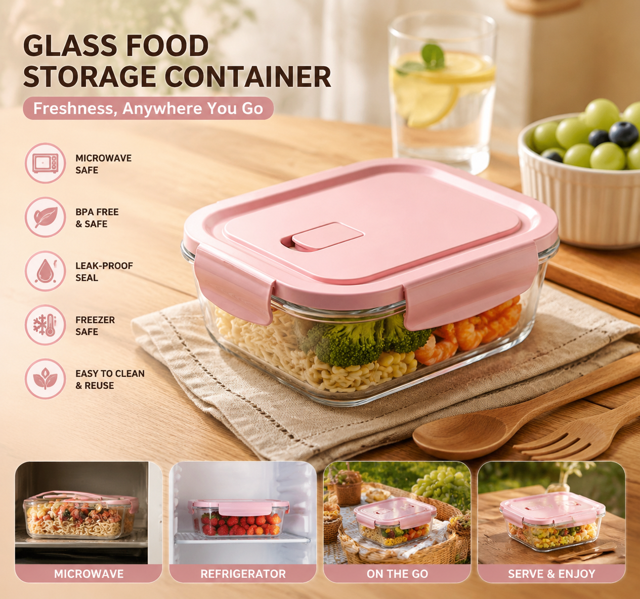 Meal Prep Microwave - High Borosilicate Glass Food Storage Container