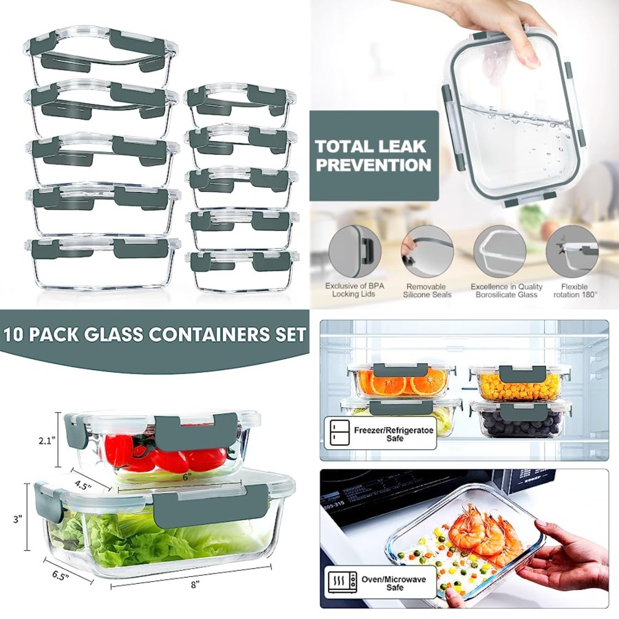 10 Pack Glass Meal Prep Contai - đánh giá và giá Meal Prep Kits