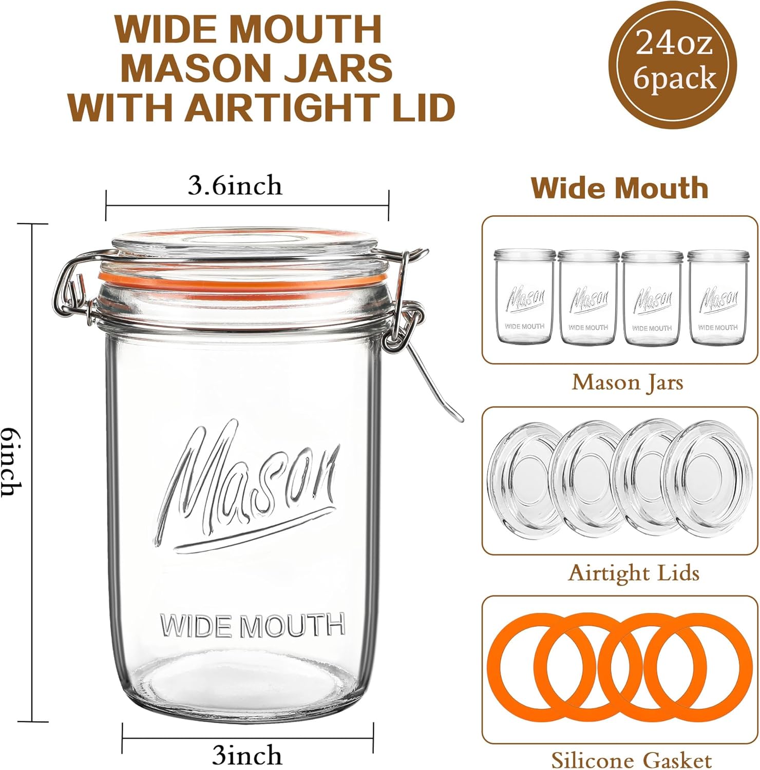 24oz Wide Mouth    Jars – 6 Pa - đánh giá và giá Meal Prep Jar