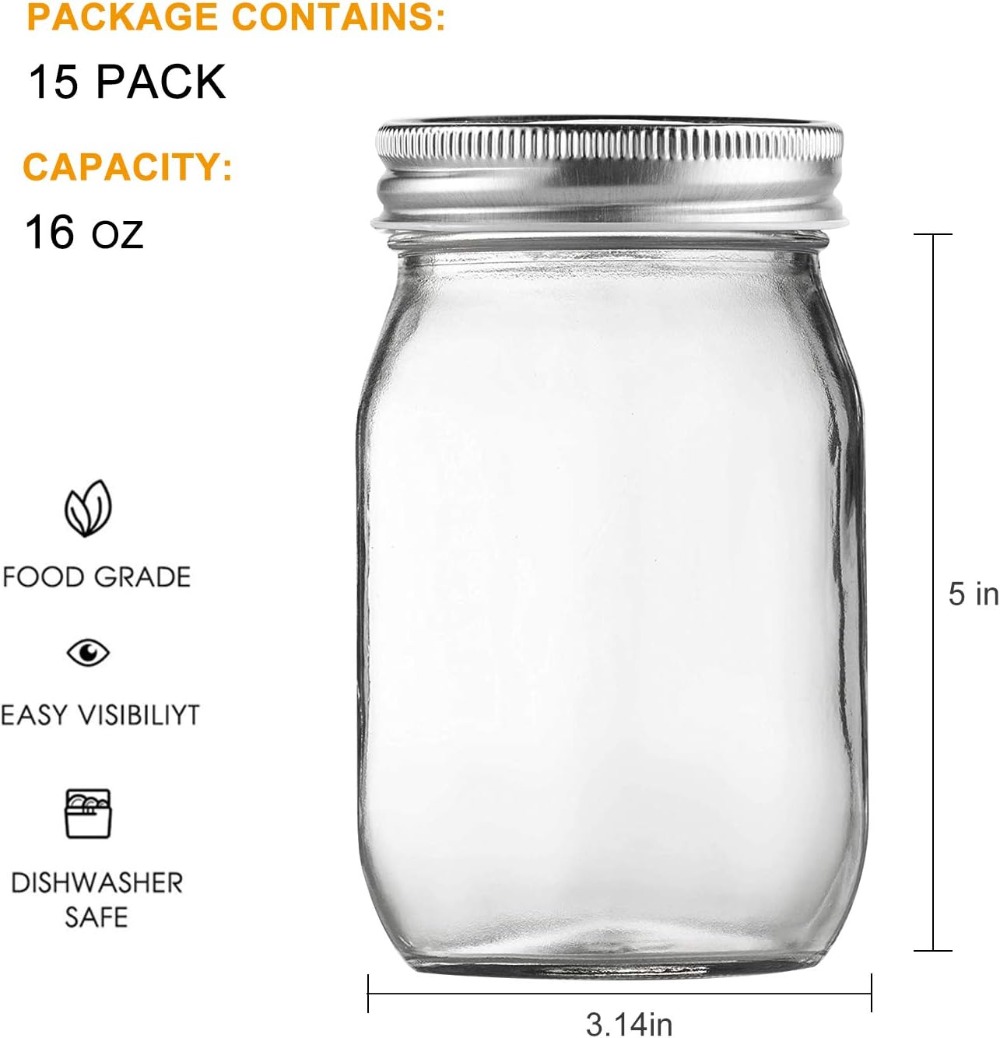 16 Pack 16oz Glass Mason Jars  - đánh giá và giá Meal Prep Jar
