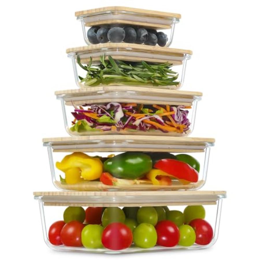 Glass Containers with Bamboo L - đánh giá và giá Meal Prep Microwave