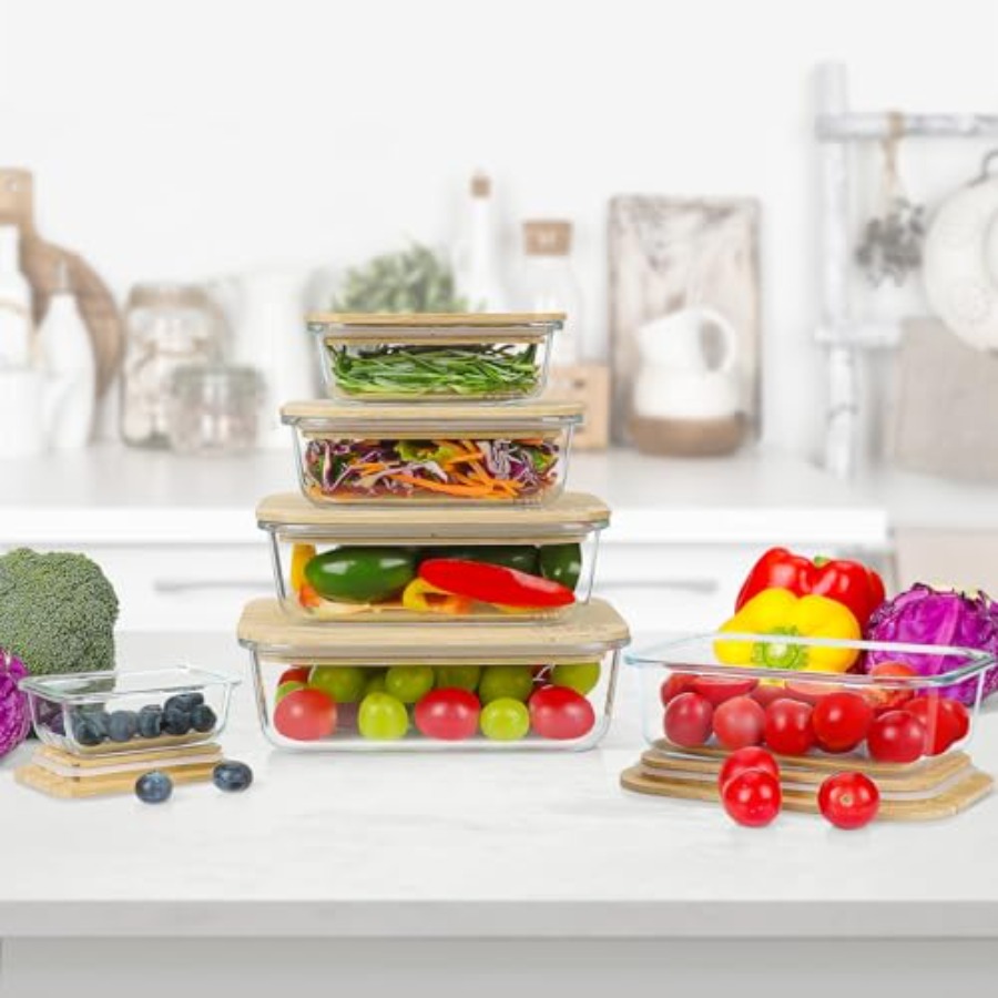 Glass Containers with Bamboo L - đánh giá và giá Meal Prep Microwave