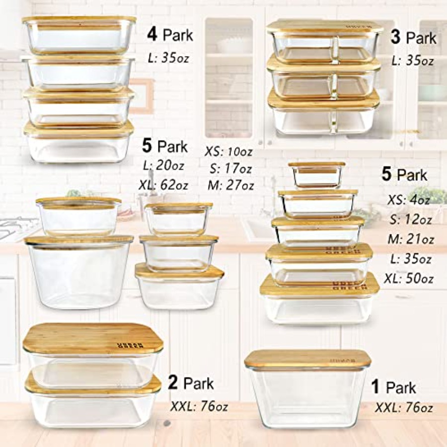 Glass Containers with Bamboo L - đánh giá và giá Meal Prep Microwave