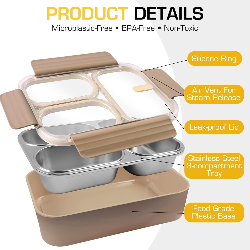 Stainless Steel Lunch Box, 3 C - đánh giá và giá Meal Prep Healthy Lunch