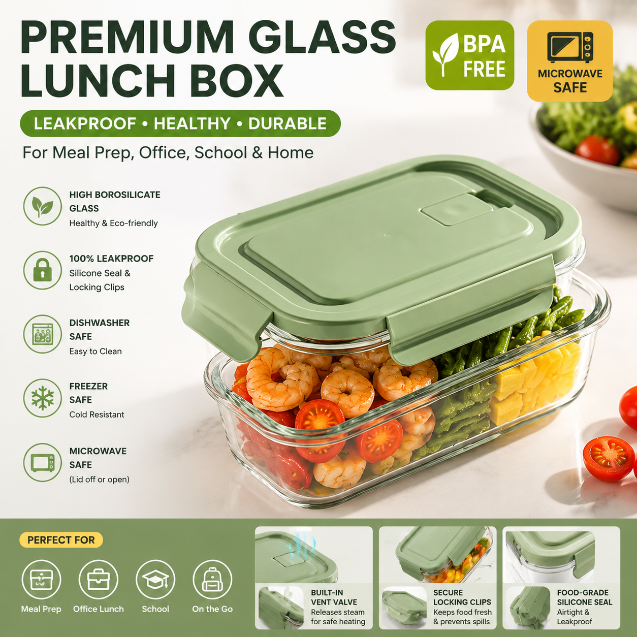 High Borosilicate Glass Lunch  - đánh giá và giá Meal Prep Healthy Lunch