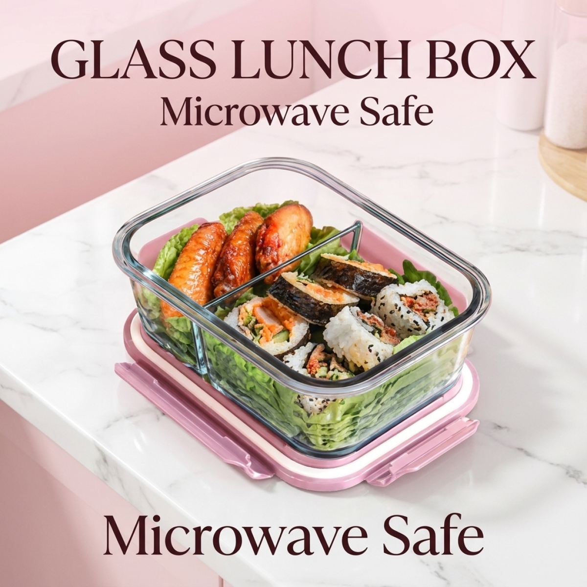 Pink Glass Lunch Box–3 Compart - đánh giá và giá Meal Prep Kits