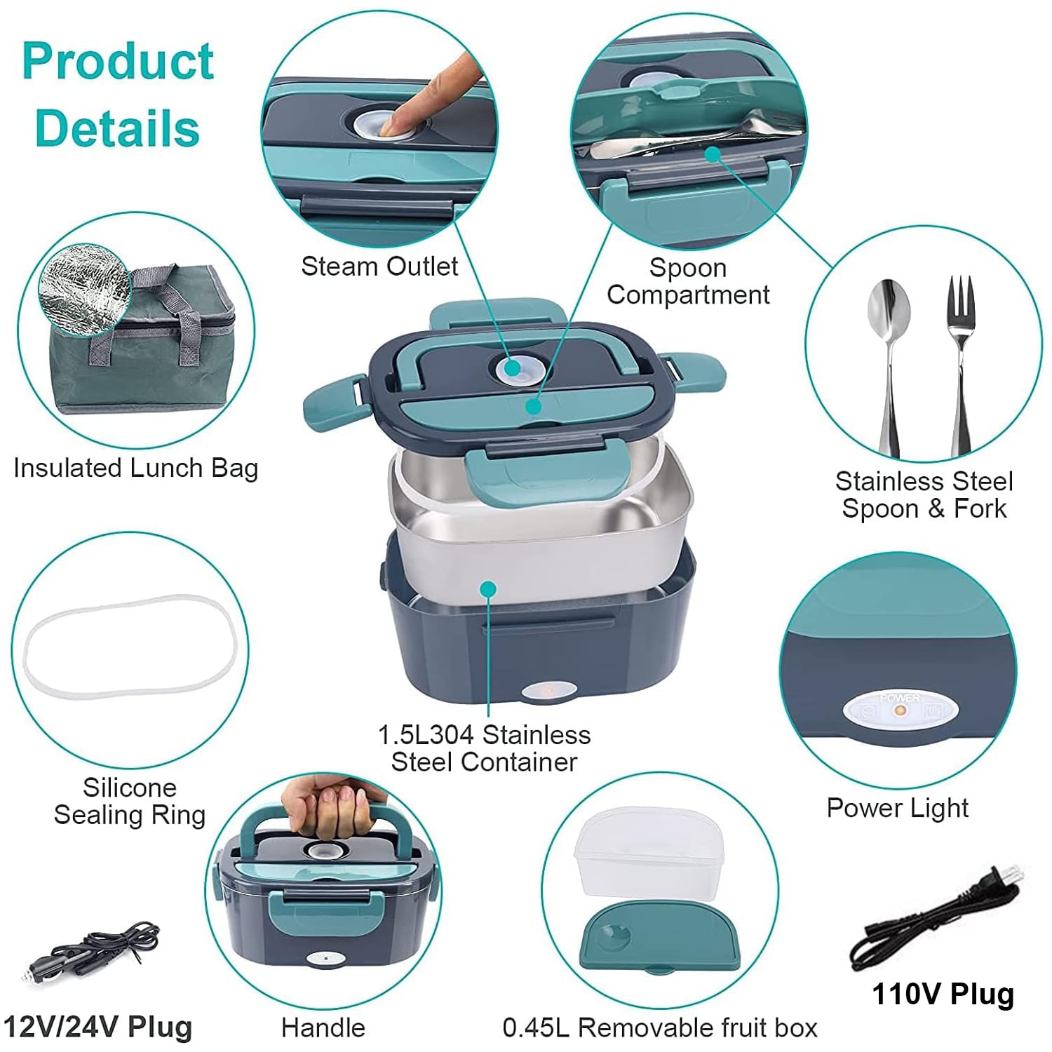 1.5 L 60W Electric Lunch Box F - đánh giá và giá Meal Prep Microwave