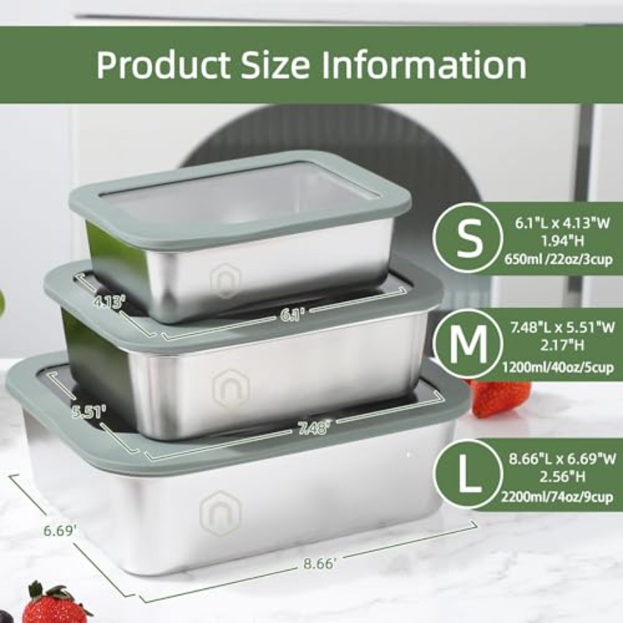 3PCS Stainless Steel Food Stor - đánh giá và giá Meal Prep Kits